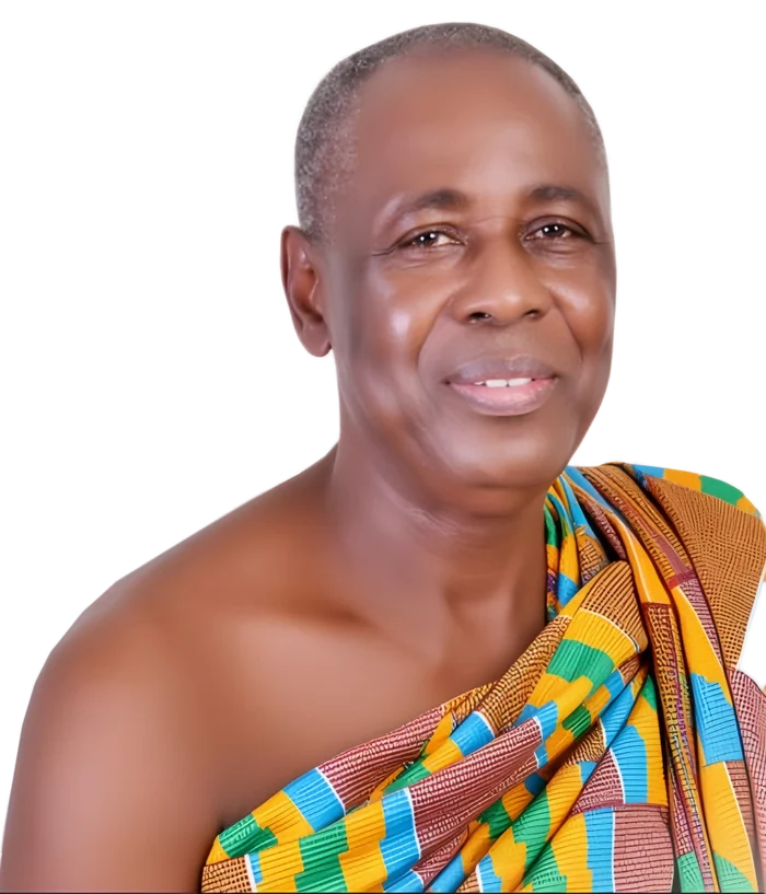Portrait of Felix Agyei-Darko wearing kente cloth